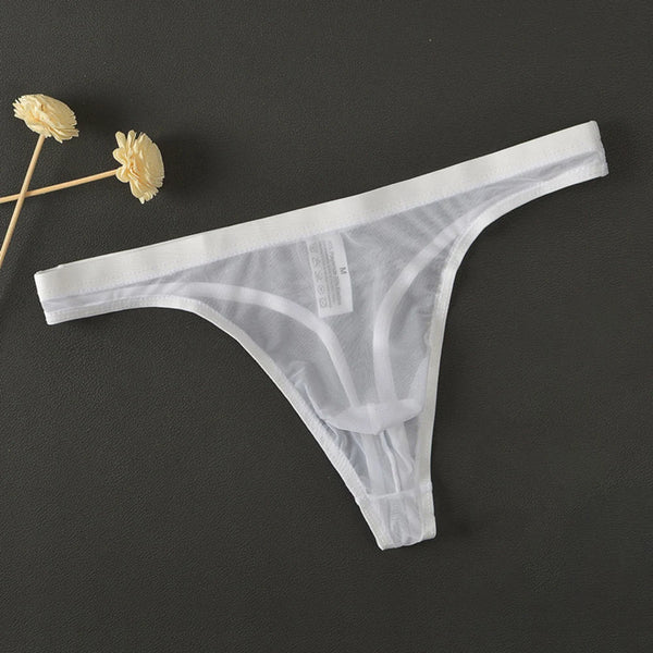 Cueca Tanga Masculina Transparente em Malha