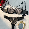 2-Piece Women's Black Comfortable Lightweight Bow Semi Transparent Lingerie Set ZA824057