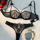 2-Piece Women's Black Comfortable Lightweight Bow Semi Transparent Lingerie Set ZA824057