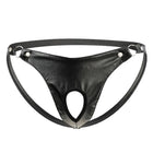Cueca Tanga Masculina em Couro Sintético com Anel Metálico