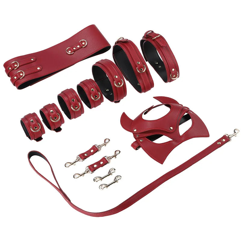 Conjunto BDSM em Couro Algemas e Coleira Intima Secret