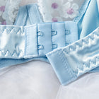 2 Piece Blue Satin Sexy Lingerie Set Women French Coquette Floral Embroidery Sheer Mesh Underwire No Padding Push Up Bra Thong