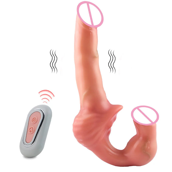 FAAK Wireless control Vibrating Wearable Pegging Realistic Dildos Strap On Double Headed Dildos For Lesbian Vibrator