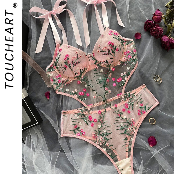 Conjunto de Lingerie Sexy em Renda Sutiã e Calcinha