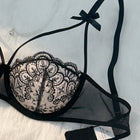 2-Piece Women's Black Comfortable Lightweight Bow Semi Transparent Lingerie Set ZA824057