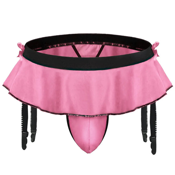 Jockstrap Skirt for Men Sexy G-String Garter Belt Pouch Underwear Crossdressing Sissy Low Rise T-Back Thong Gays Erotic Lingerie