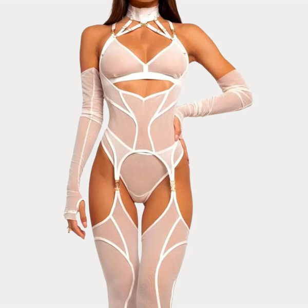 Ellolace Seductive Women's Lingerie Set Tempted Intimate Body Thong 2PC with Gloves Stockings Daring Women Bodysuit Underwear