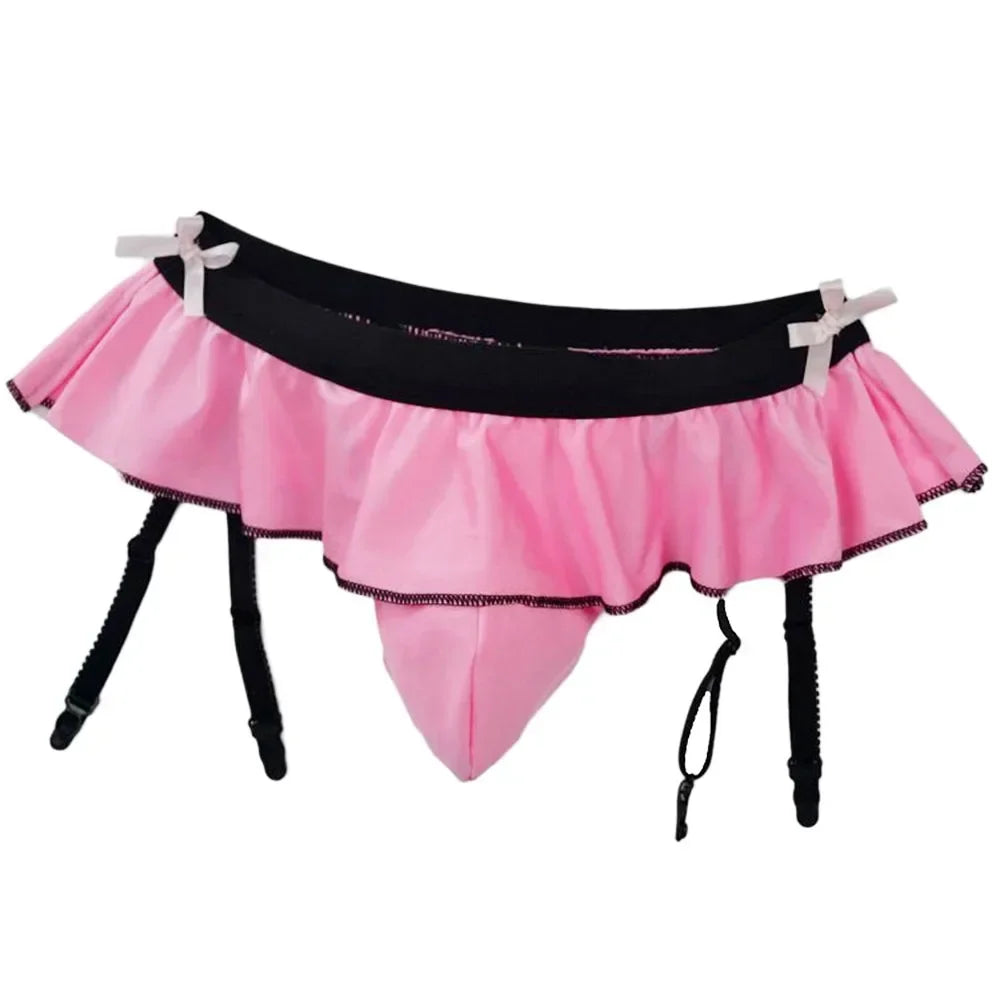 Jockstrap Skirt for Men Sexy G-String Garter Belt Pouch Underwear Crossdressing Sissy Low Rise T-Back Thong Gays Erotic Lingerie