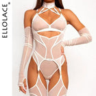 Ellolace Seductive Women's Lingerie Set Tempted Intimate Body Thong 2PC with Gloves Stockings Daring Women Bodysuit Underwear