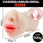 Masturbador Masculino 3 em 1 em Silicone — Três Canais com Textura 3D