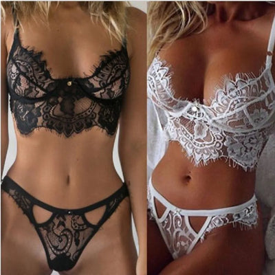 Conjunto de Lingerie Transparente em Renda Sexy
